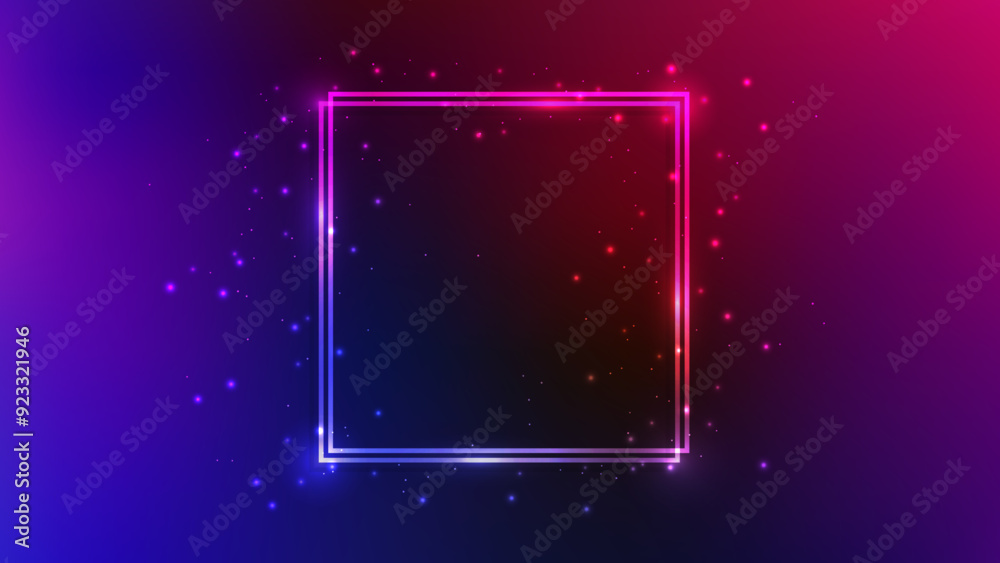 Wall mural Neon double square frame with shining effects and sparkles