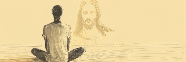 Peaceful Worship with Jesus in Background - Biblical Illustration for Faith-Based and Inspirational Use