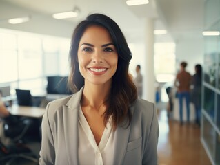 Portrait Attractive hispanic young confident business woman in business professional working office