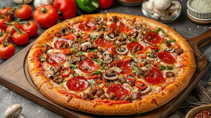 Deluxe Pizza with Pepperoni, Sausage, Mushrooms and Peppers background