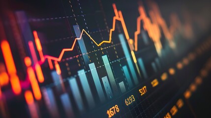 Close-up view of a Stock Market Chart on a computer screen, showcasing the fluctuation of data points with a focus on financial growth.