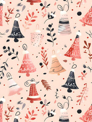 New Year's and Christmas festival cards in a 2D doodle illustrator style on pastel color backgrounds for graphic advertising.