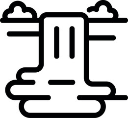 Minimal icon of a waterfall flowing from a cliff with clouds, perfect for representing the power of nature