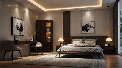 Fototapeta premium Modern Interior With Bright Wall, Living room, Bed room, kitchen, House Plants