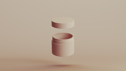Beauty and skincare cosmetic product jar tub container personal care neutral monochrome beige background open jar 3d illustration render digital rendering