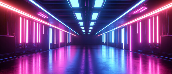 Futuristic Neon Corridor with Pink and Blue Lights
