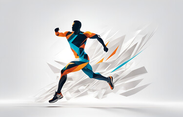A silhouette of an athlete, in motion, telephoto lens, full of power, smooth lines, white background, sports aesthetics