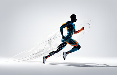 Fototapeta premium A silhouette of an athlete, in motion, telephoto lens, full of power, smooth lines, white background, sports aesthetics