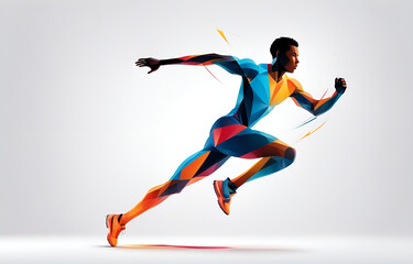 Fototapeta premium A silhouette of an athlete, in motion, telephoto lens, full of power, smooth lines, white background, sports aesthetics