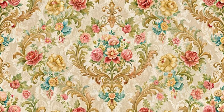Seamless floral pattern with damask, baroque, rococo, and Victorian motifs on a textured background, floral, seamless
