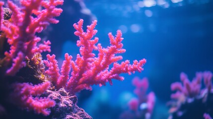 Fototapeta premium Vibrant Coral Ecosystem. Radiant pink coral branching out in deep blue waters.