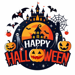 A design on a Halloween theme with text on white background silhouette vector illustration