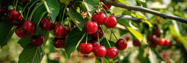 Mature cherry tree with abundant ripe fruits in a verdant orchard
