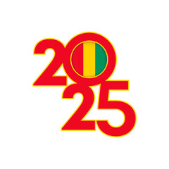 2025 banner with Guinea flag inside. Vector illustration.