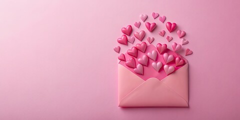 Pink envelope with hearts bursting out of it, love, romance, romantic, valentine, gift, surprise, celebration