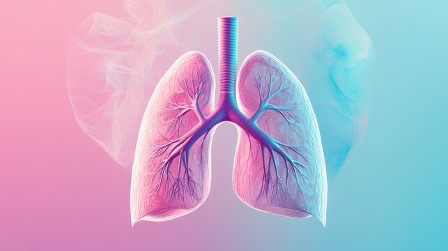 Anatomical diagram of a human lung isolated on a colored background, featuring room for medical information.
