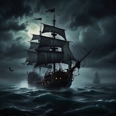 Scary Flying Dutchman ghost ship, ominous and haunting