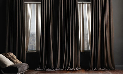 dark brown room curtains in the room