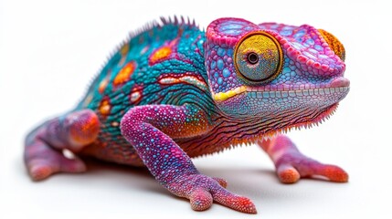 A colorful chameleon on a white background