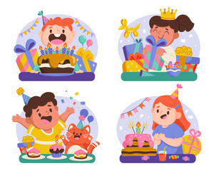 Birthday celebration set in flat design