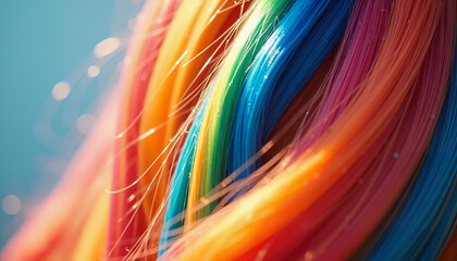 Fototapeta premium Close-up of colorful rainbow hair strands
