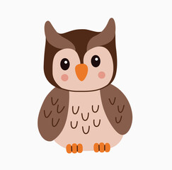 Flat style illustration of a cute owl with big eyes sitting calmly Perfect for children designs, greeting cards, and digital projects Warm, friendly character suitable for various creative uses