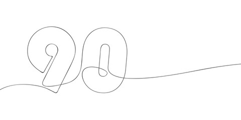 A single line drawing of a ninety symbol. Continuous line ninetieth number icon. One line icon. Vector illustration.