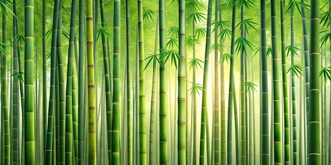 Fototapeta premium Seamless pattern of a tranquil bamboo forest garden, nature, greenery, tranquility, zen, Asian, foliage, peaceful, seamless