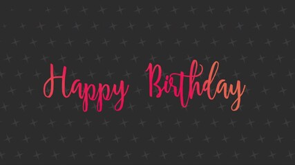 A festive and stylized birthday message with red letters on a black background. The word Happy Birthday is capitalized and stands out in a staggered pattern, creating a celebratory and fun vibe