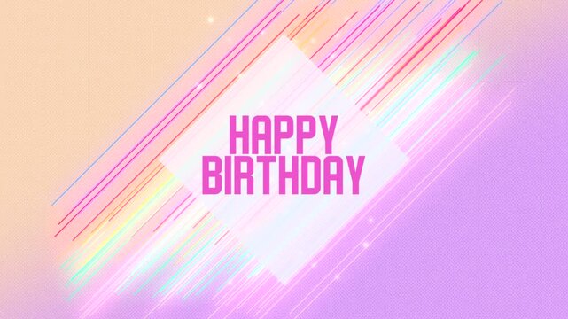 Colorful striped background with bold, vibrant Happy Birthday in the center. Perfect for birthday cards and invitations