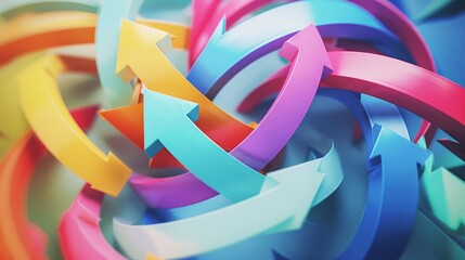 A vibrant and mesmerizing display of multicolored arrows swirling in various directions, creating a dynamic and abstract composition.