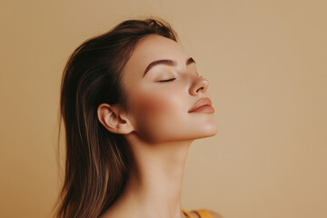 Fototapeta premium A close up of a woman's face with her eyes closed