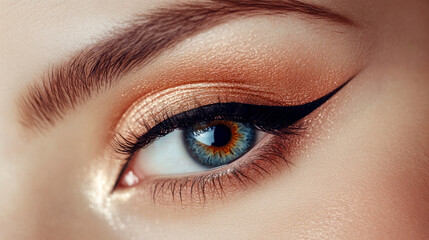 Obraz premium Close-up of blue eye with winged eyeliner 
