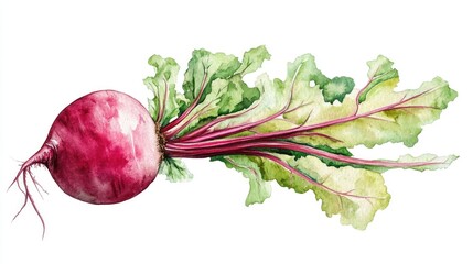 Cheerful and Colorful Watercolor of a Happy Beet Vegetable with Lush Leafy Greens Isolated on a Clean White Background  Perfect for Healthy Lifestyle Culinary and Botanical Designs