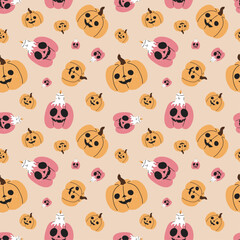 Fototapeta premium halloween seamless pattern with pumpkins and candle