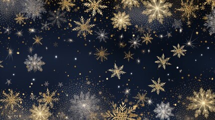 Christmas decoration on the blue vintage background. Paper snowflakes and golden stars. Neural network ai generated art