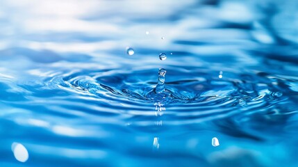 Blue water with ripples on the surface. Defocus blurred transparent blue colored clear calm water surface texture with splashes and bubbles. generative ai