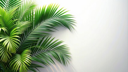 Naklejka premium Realistic palm leaves shrubs in a corner on backgrounds, tropical, foliage, botanical, plant, green, vibrant, nature