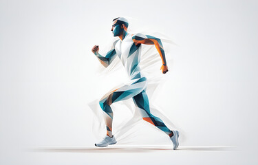 Naklejka premium A silhouette of an athlete, in motion, telephoto lens, full of power, smooth lines, white background, sports aesthetics