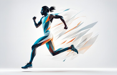 Obraz premium A silhouette of an athlete, in motion, telephoto lens, full of power, smooth lines, white background, sports aesthetics