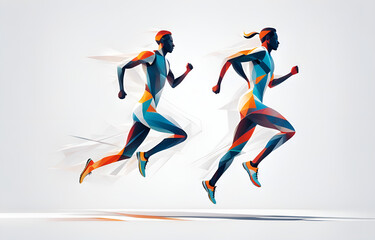 Obraz premium A silhouette of an athlete, in motion, telephoto lens, full of power, smooth lines, white background, sports aesthetics