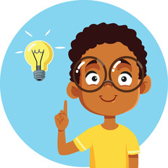 Cheerful Boy Having a Bright Idea Vector Cartoon. Happy child feeling creative and innovative 
