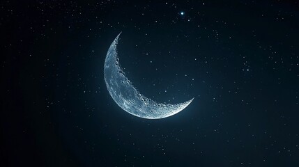 Detailed Crescent Moon in the night sky. Crescent Moon on black background with space for Ramadan theme. Generative ai