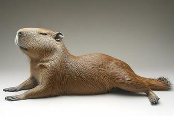 Capybara rests on the floor isolated on white background
