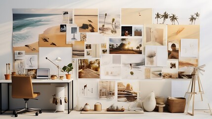 A shared digital mood board displayed during a virtual creative session, showcasing collaborative design discussions in remote work.