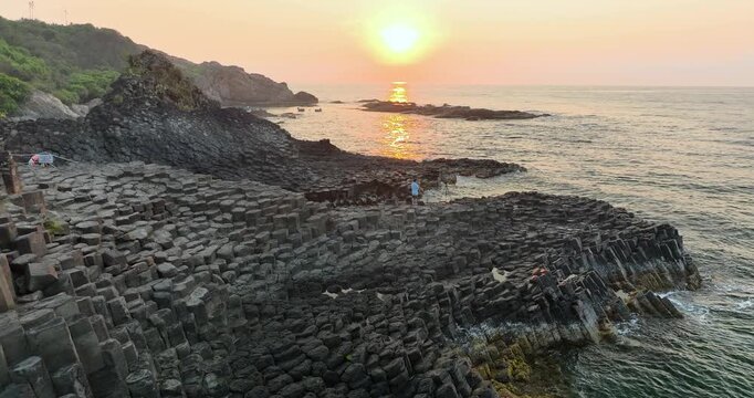 Aerial view of Giant's Causeway in Phu Yen, Vietnam, attracting tourists to visit, this place is known as UNESCO World Heritage Site, beautiful landscape of Vietnam