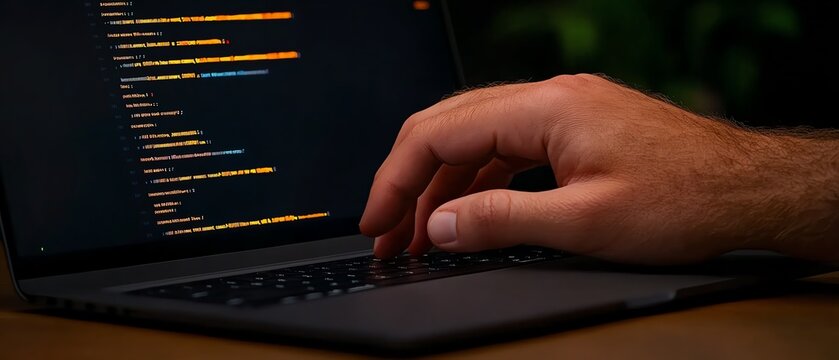 Detailed view of a hand scrolling through lines of code in an IDE, code and programming, software development