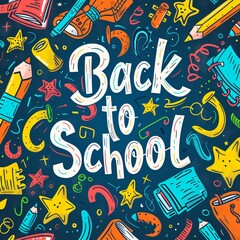 Fototapeta premium colorful text back to school on chalkboard