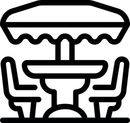 Street cafe table with umbrella protecting from the sun, creating a comfortable and inviting outdoor dining experience