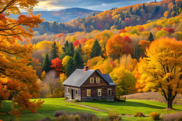 autumn landscape in the mountains house